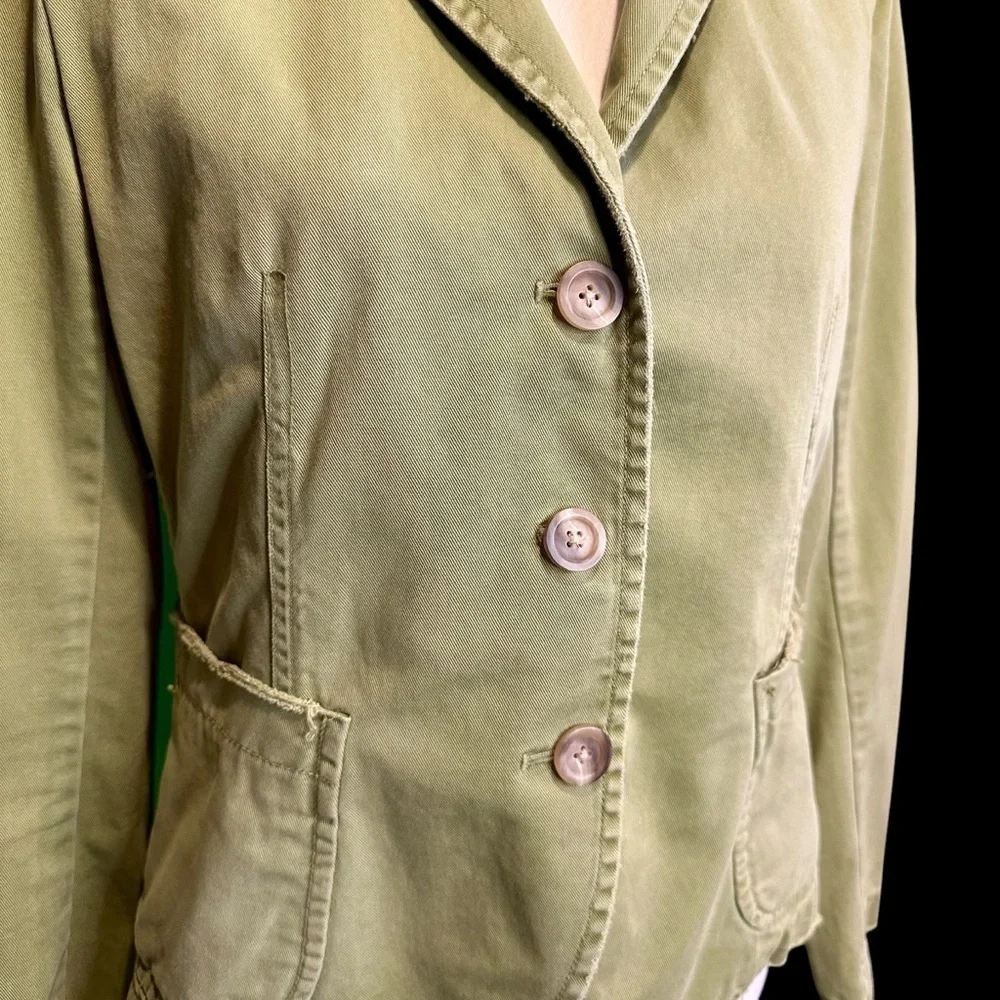 J. Crew Vintage Olive Green / Khaki Cotton Distressed Trim Boy Blazer Size M